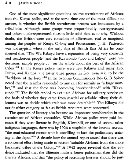 The colonial government in a 1942 report revealed that the evidence indicated that the illiterate made better  #KenyaPoliceForce than did the literate Africans and that “the policy of recruiting literates should be pursued with great caution.