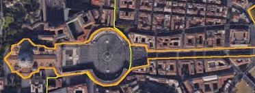 Y si buscamos en Google maps podemos ver que el Vaticano también tiene forma de serpiente, agregaré color para que te guíes, es más hasta una corona y la lengua bífida se puede apreciar.
