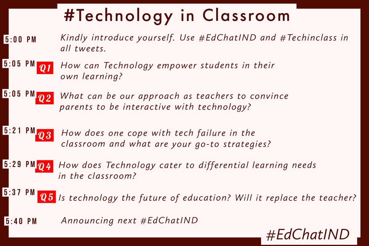 EdChatIND's tweet image. As an easy reference, keep the #EdChatIND Question Timings at hand

#Techinclass