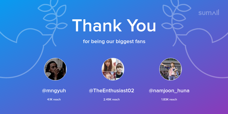 line_eunbi's tweet photo. Our biggest fans this week: mngyuh, TheEnthusiast02, namjoon_huna. Thank you! via https://t.co/lUU9CKW37n https://t.co/89CMyR72JW