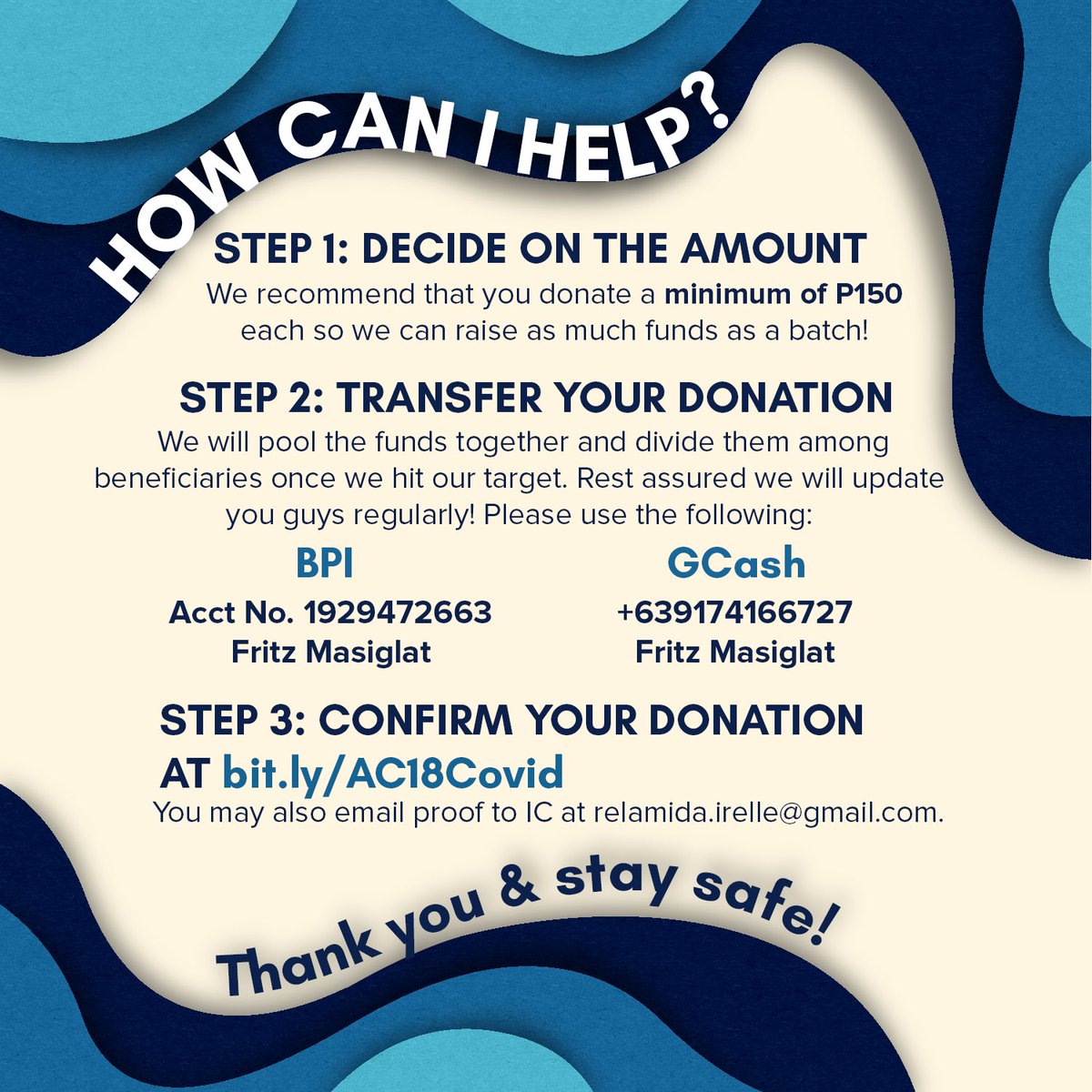 ACHSBatch2018's tweet photo. AC Batch 2018 is currently hosting a fundraiser for the benefit of a few organizations geared to help frontliners battle #covid19ph. Help out! https://t.co/lillupWi2w