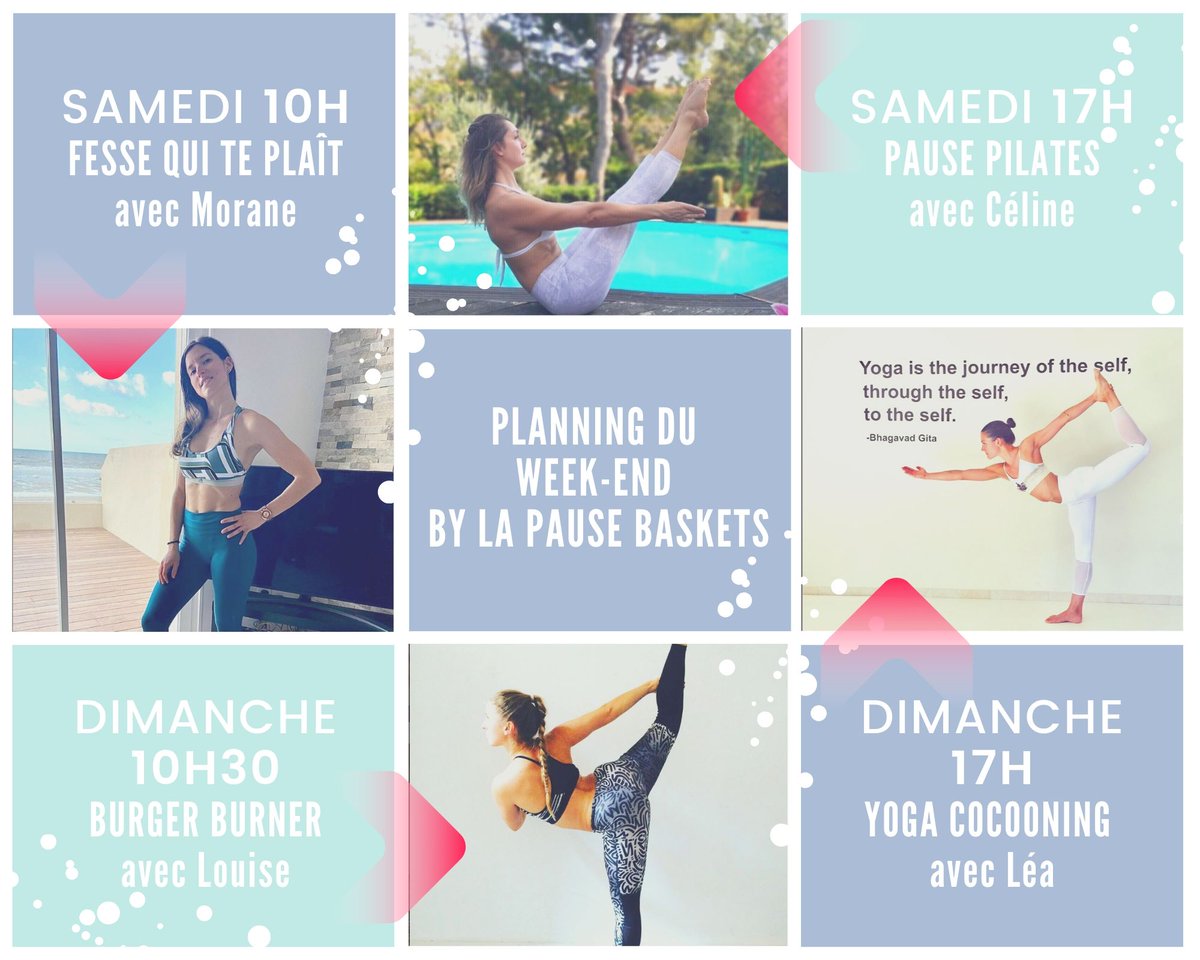Programme du weekend, séances ouvertes à tous. 
En visio, avec les meilleures coaches de la place qui seront aux petits soins !
Tarif : 6€

Inscriptions ici : forms.gle/xLWjyUCnVhiSHr…

NB : Burger burner = cross-training -> notre bestseller !

#sportchezsoi #bougerchezsoi