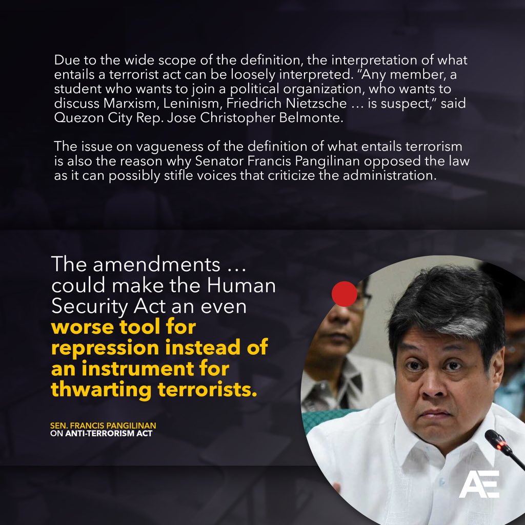 Although the DILG spokesperson assured that legal activist groups would be differentiated from rebel terrorist groups, he cited that some legal fronts like rights watchdog Karapatan, Rural Missionaries of the Philippines, and some lumad schools are tagged as communist-terrorists.