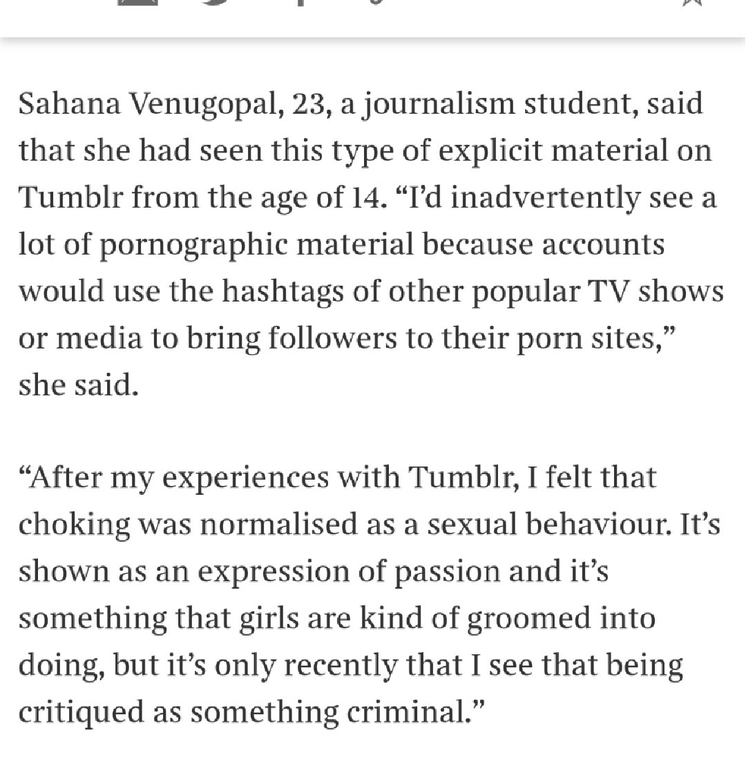 We hear from young women who learn as teens that being choked - viewed in Domestic Violence policing as being the no 1 risk factor for future homicide by a partner - is something they should expect as an expression of passionAnd it's not just Cosmo https://www.thetimes.co.uk/article/social-media-make-girls-think-choking-during-sex-is-normal-0jlrgf2b0