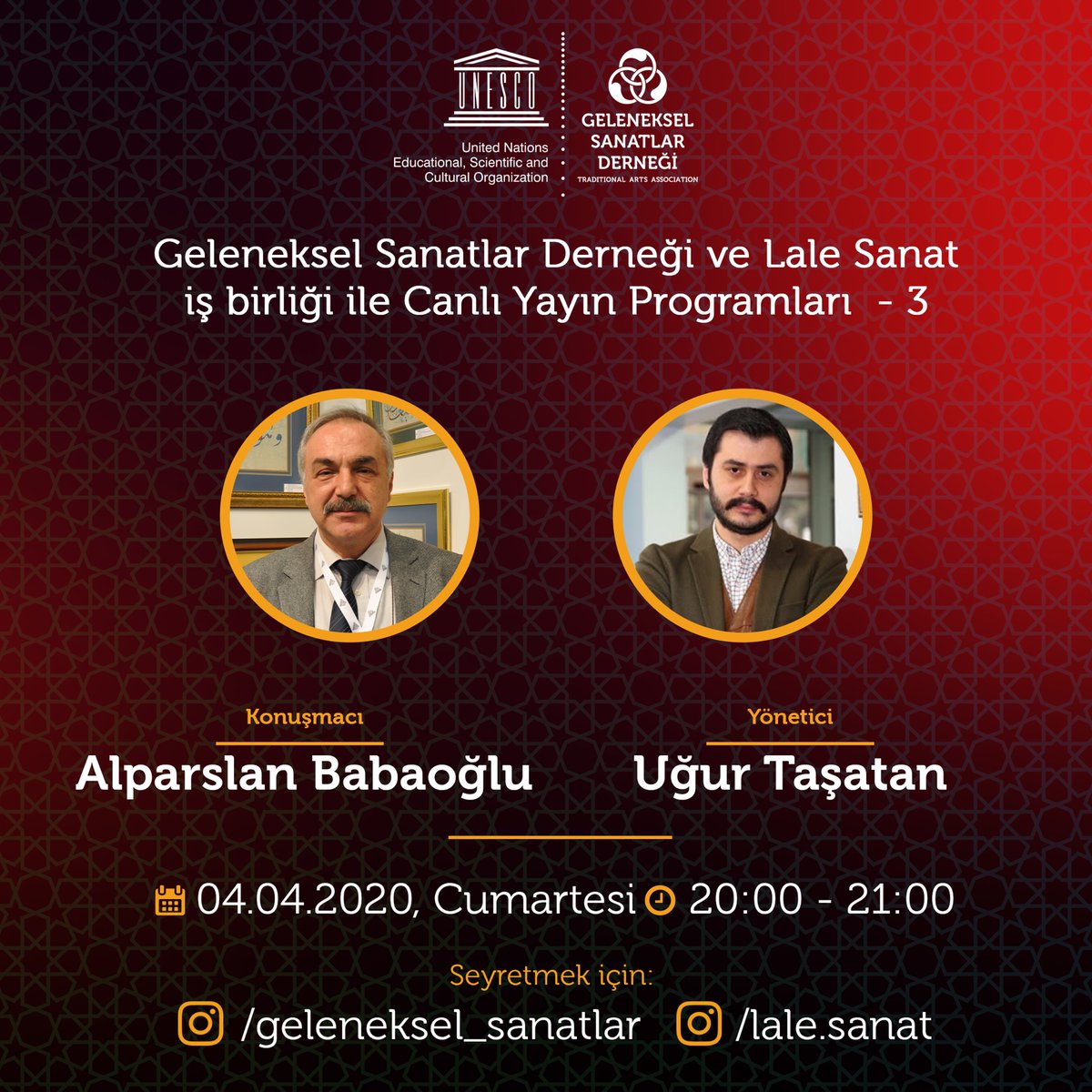 lale_sanat's tweet photo. Bu akşam 20.00'de canlı yayın programımıza bekliyoruz! IGtv @geleneksel_sanatlar ve @lale.sanat hesaplarından canlı yayın programlarımızı takip edebilirsiniz. https://t.co/jwT04nFcw2