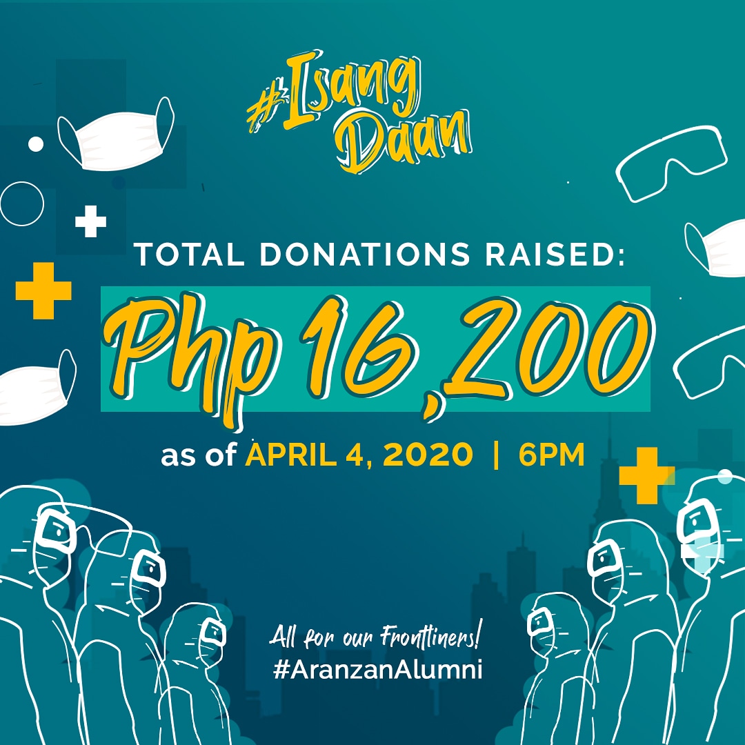 aranzanalumni's tweet photo. With as little as P100 or more, continue to send in your donations as we support efforts to provide food and PPEs to our frontliners.

Thru GCash:
09176761318

Thru BPI Savings:
Emmanuel D. Baque Jr.
9739082886

Thank you for sharing your blessings! https://t.co/0ahBkkMRU7