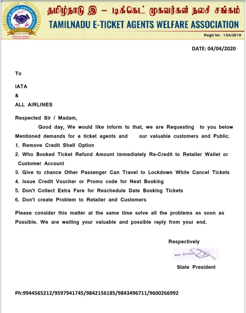 Tetawa Iata Respected Sir Madam Good Day Please Find Attached File For Your Reference Reg No Need Credit Shell Option Thanks Tamilnadu E Ticket Agents Welfare Association Regd 124 10 Tetawa Info Tetawa Org