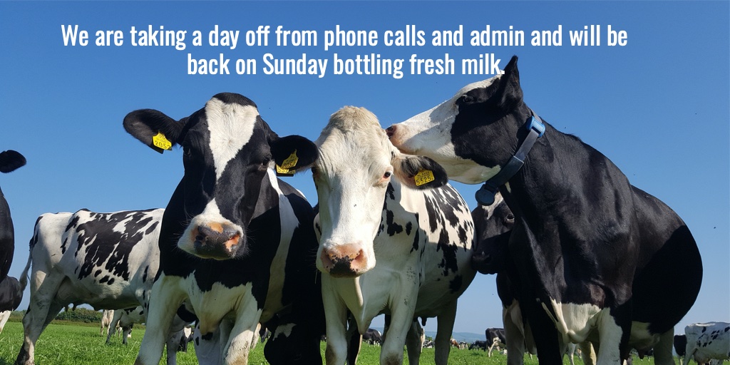 Mead_Farm_Foods's tweet photo. *SATURDAY* 
💻📧📞☎️📲We are taking the rest of the day off from phone calls, messages and emails and we will back tomorrow in the factory bottling fresh milk and catching up on admin.
Have a good weekend. https://t.co/bfINt3WjhY