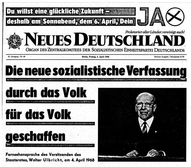 On April 5, the East German news was almost totally devoted to the results of a plebiscite on the adoption of a new "socialist constitution" for the GDR, which likely meant that the news of MLK's killing was pushed back a day.