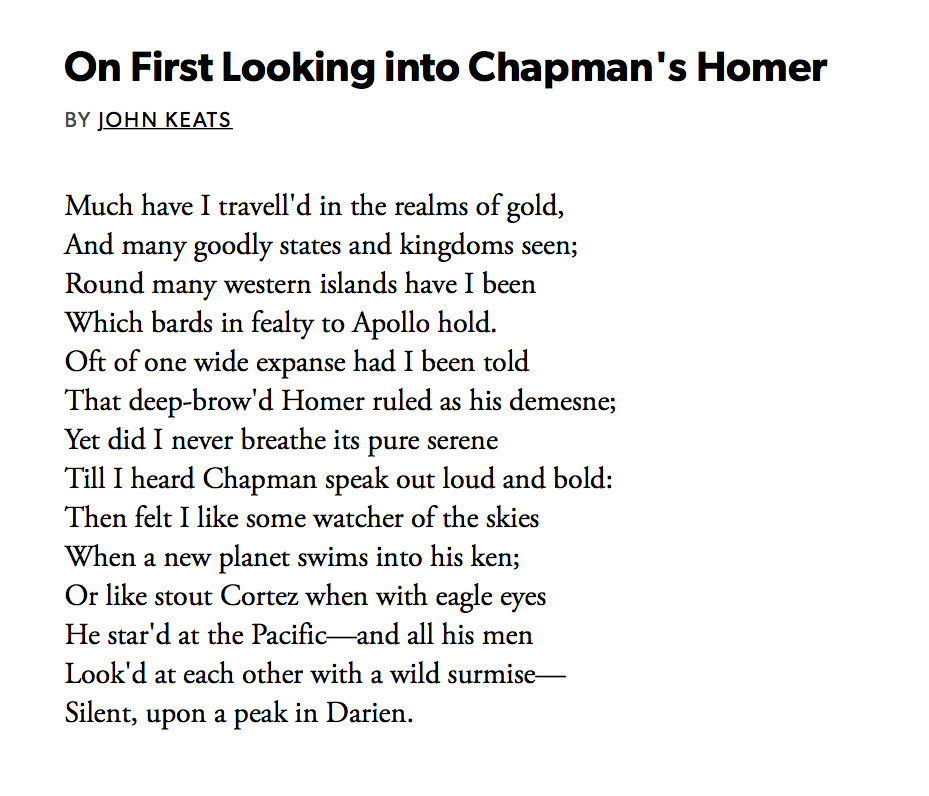 55 On First Looking Into Chapman's Homer by John Keats #PandemicPoems  https://soundcloud.com/user-115260978/55-on-first-looking-into-chapmans-homer-by-john-keats