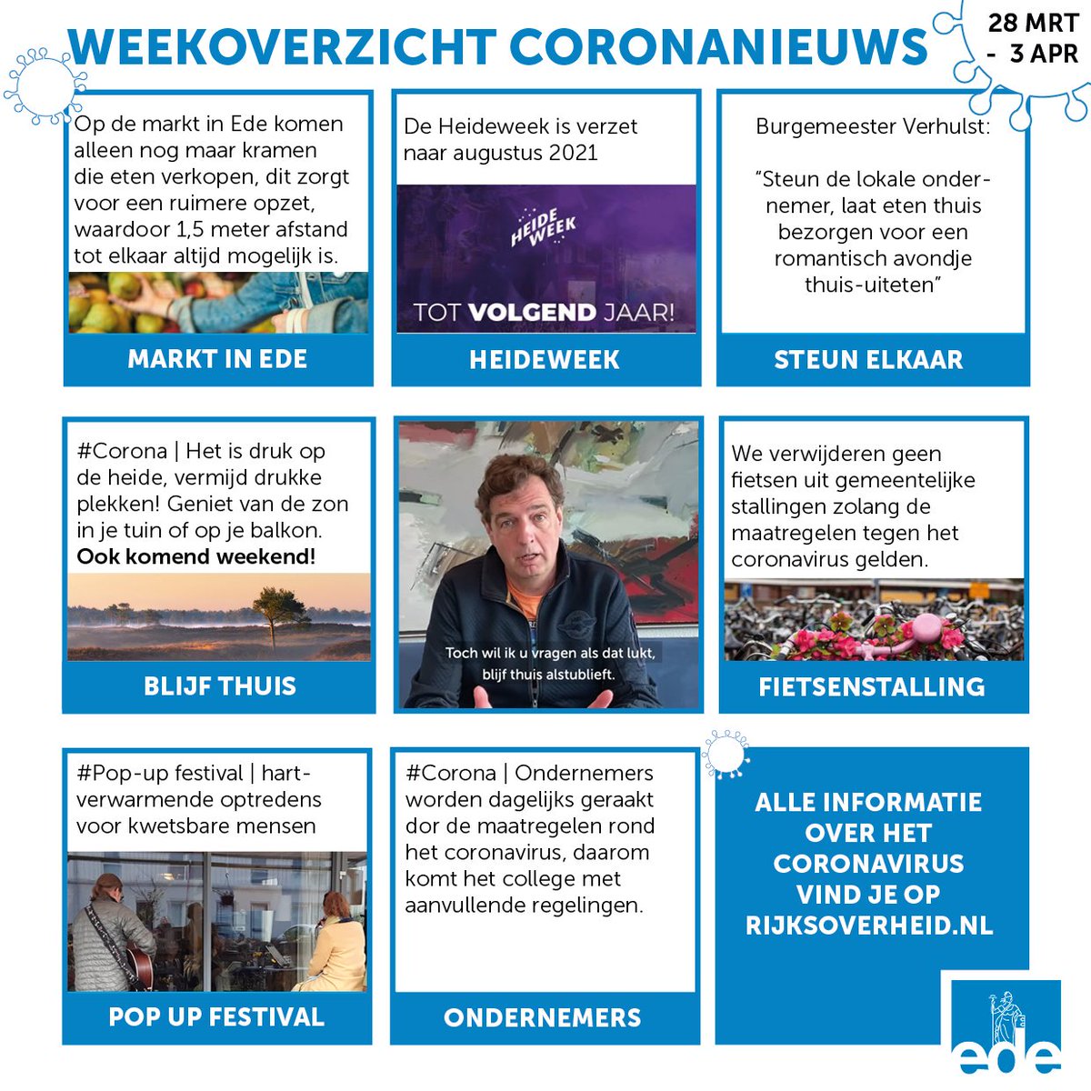 GemeenteEde's tweet photo. #Corona | Ook deze week is er door gemeente Ede weer veel geplaatst over het Coronavirus (COVID-19). Wat precies lees je in dit handige weekoverzicht. #delenmag #alleensamen https://t.co/7SMxdAKiex