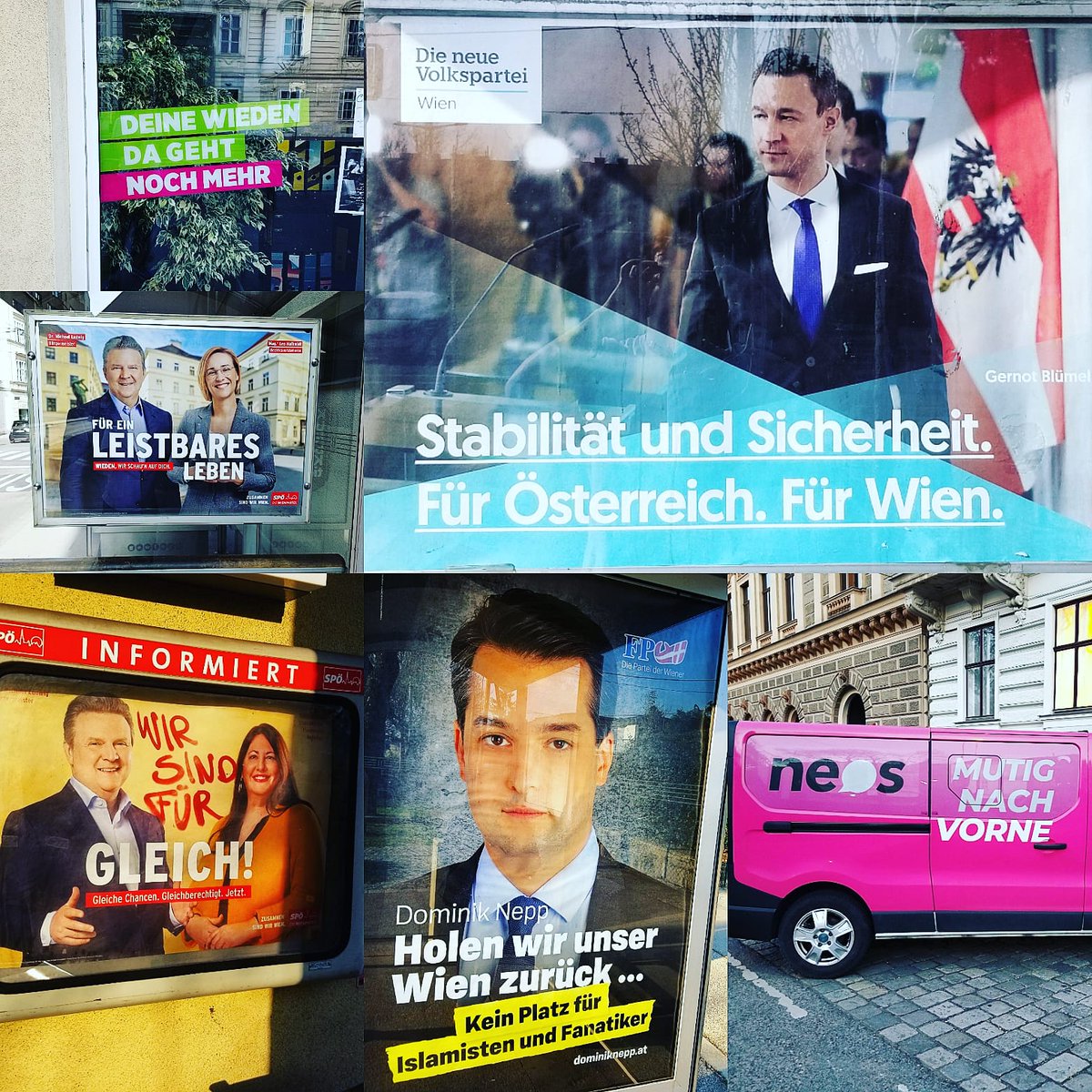 A 📸 for #CPE #ComparativePolitics 
US 'particularistic' parties with generic campaign message of Hope, Change, MAGA v. European 'programmatic' parties with clear stances on policy issues 

Took these on my Covid19 walks around Vienna. Feel free to share image with your classes