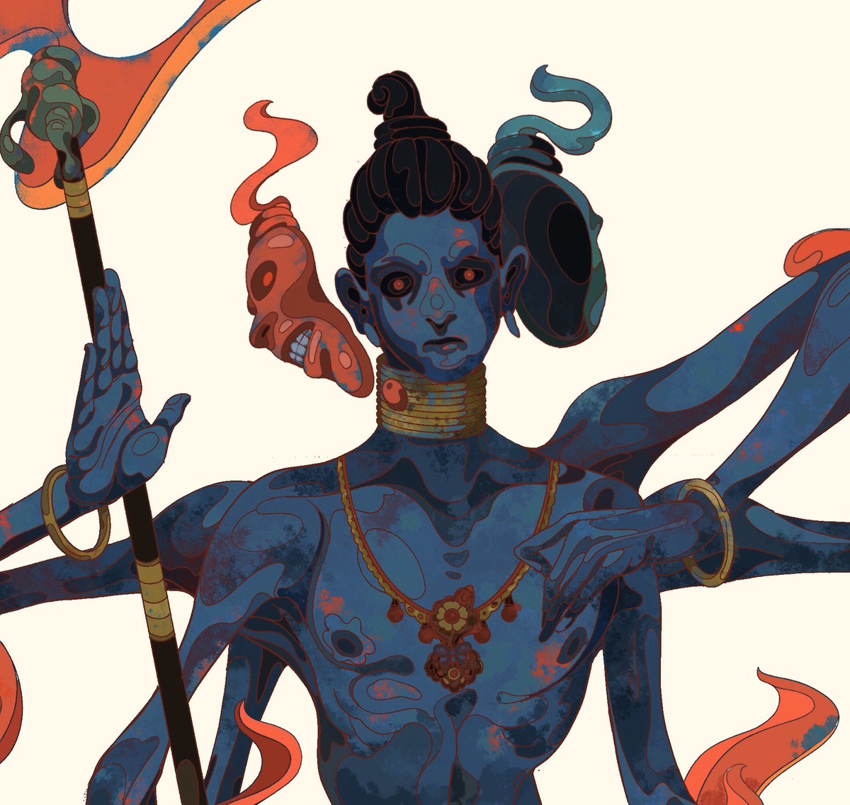 SaRan様　③赤　青　おてて横 阿修羅(あしゅら) 3つの顔と6本の腕を持つ戦いの神様。 しなやかさと