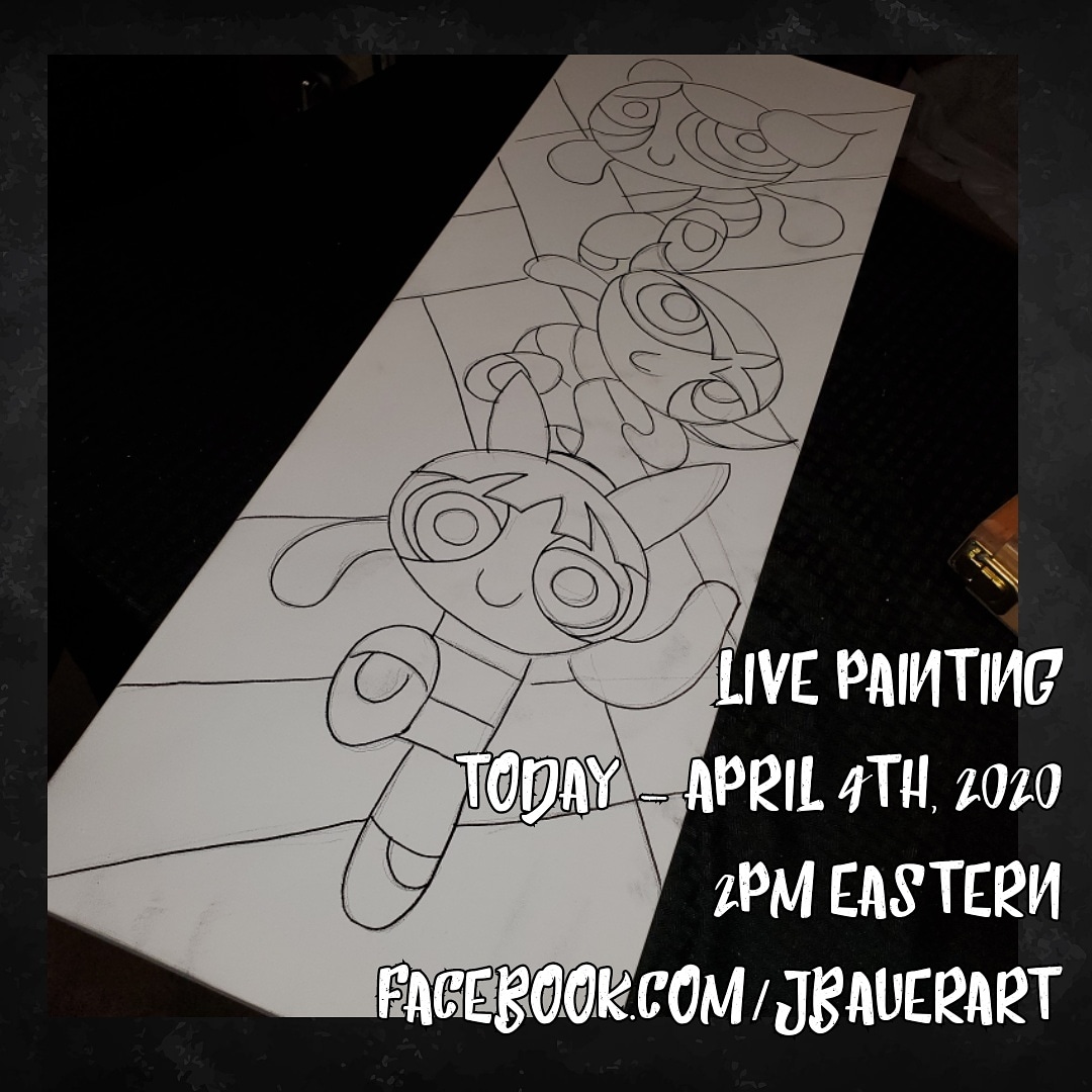 JBauerart's tweet photo. Another Saturday afternoon #livepaintingsession ! 
https://t.co/m6Rt1O9sF3

#JBauerart #joshbauerartist #art #artist #artistlife #lifeofartist #LivePainting #orlandoartist #orlandoentertainment #stayhome #powerpuffgirls #cartoon #cartoonnetwork #facebooklive #livestreaming https://t.co/LHe9q7YG2y