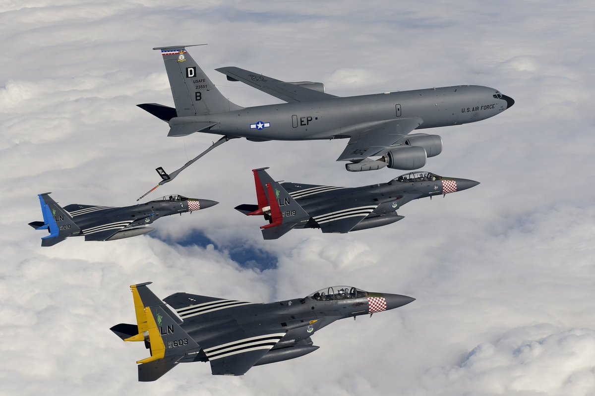 Hey,  #AvGeeks! It’s time for a little  #aviation photo fun. Share a favorite pic with us using  #TheAvGeeks hashtag. Here’s a start: 2 F-15Es, and F-15C, and a KC-135R Tag others in your photo and let’s go global!  #AvGeek  #Airplane