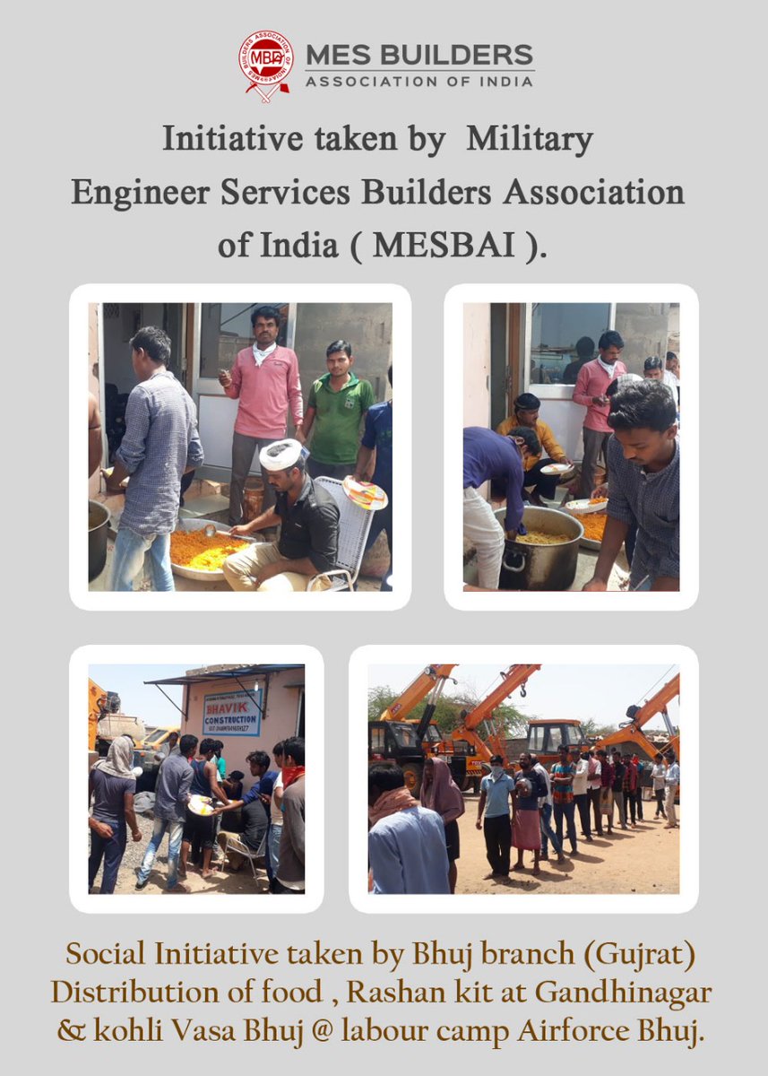 mesbaiofficial's tweet photo. Social Initiative taken by Bhuj branch (Gujrat)Distribution of food, Rashan kit at Gandhinagar &amp; kohli Vasa Bhuj @ labour camp Airforce Bhuj.

#IndiaFightsCorona #CoronaHaaregaIndiaJeetega 

@narendramodi @PMOIndia https://t.co/ZOHY40Mo3P