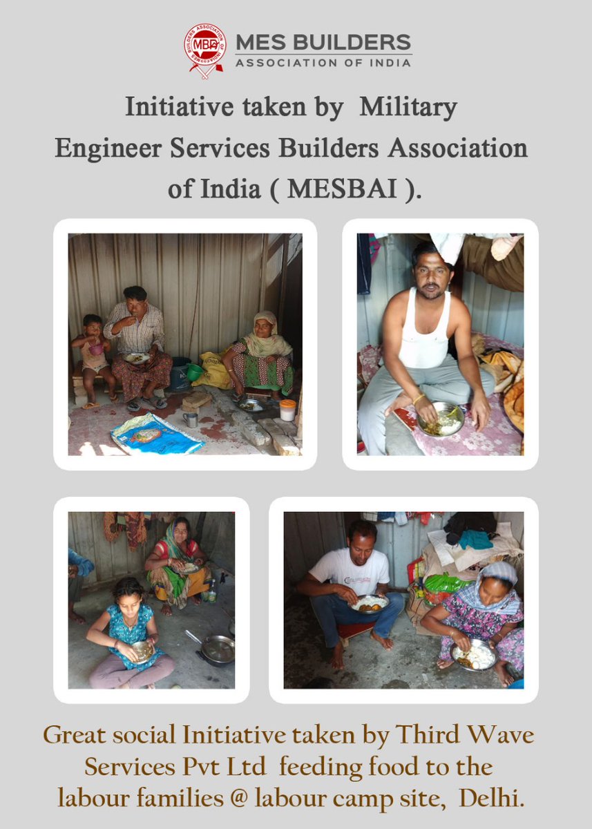 mesbaiofficial's tweet photo. Great social Initiative taken by Third Wave Services Pvt Ltd  feeding food to the labour families @ labour camp site in Delhi.

#IndiaFightsCorona #CoronaHaaregaIndiaJeetega 

@narendramodi @PMOIndia https://t.co/MHch27g6vW