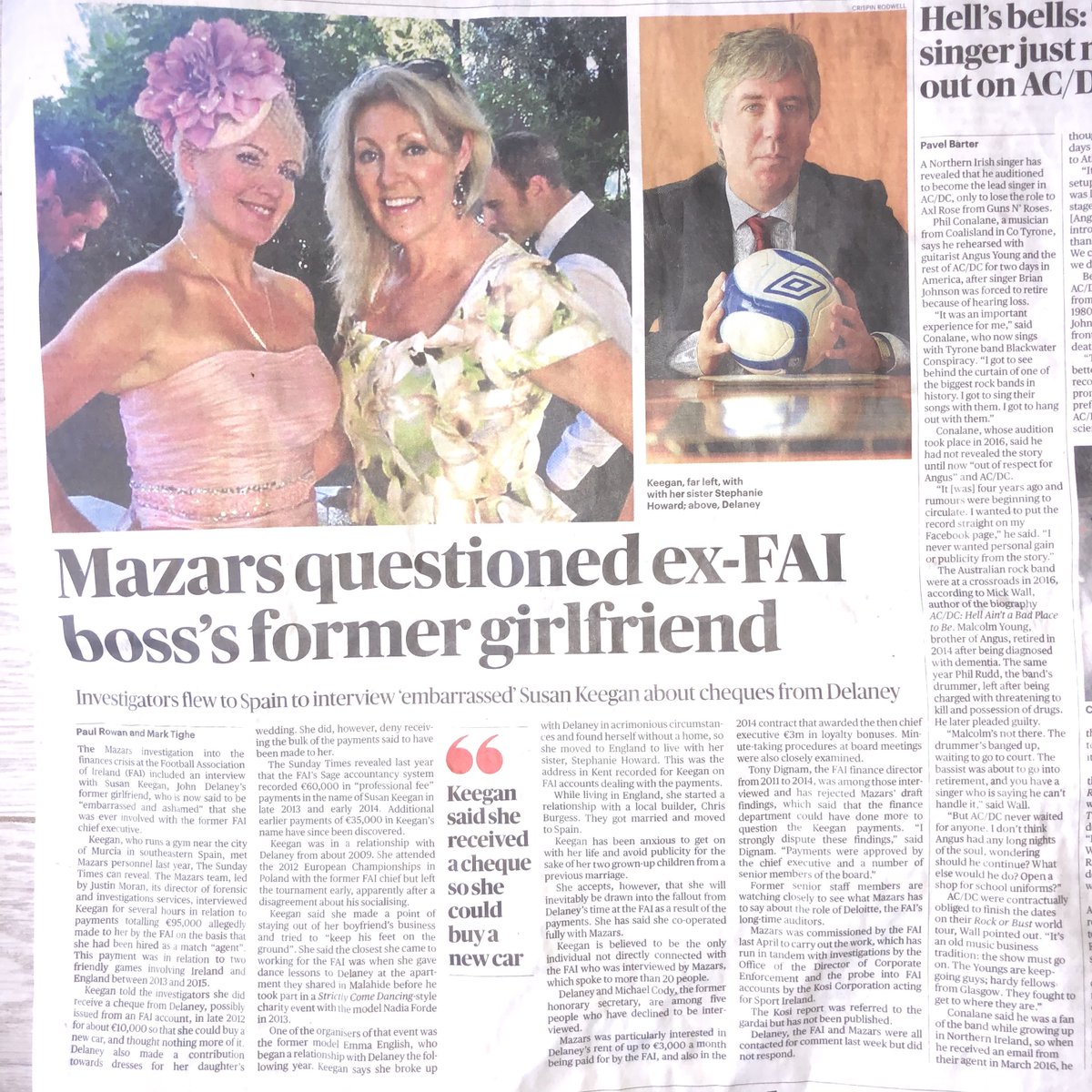 jimfitzpatrick's tweet photo. Superb Irish journalism continues with this scoop by #PaulRowan and #MarkTighe in the #SundayTimes last week. Got lost in the Coronavirus news. Quite extraordinary and a load of money missing too. Now I wonder where it all went? Well done guys. #Mazars #FAI #Delaney https://t.co/0b8EdQQAyO