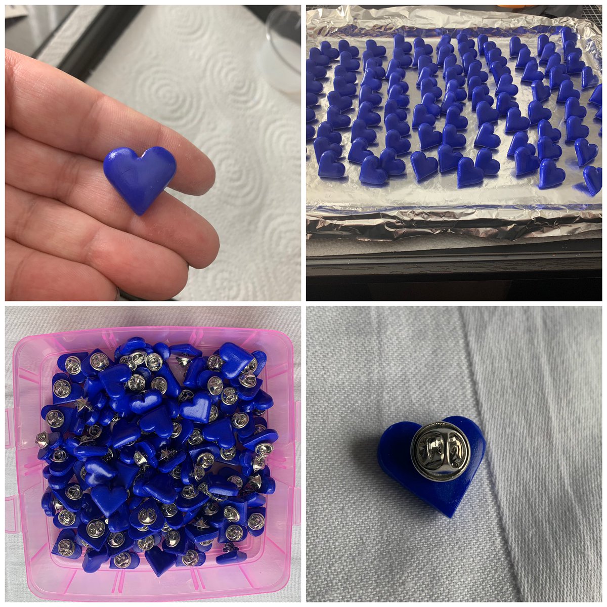Spoilt_Kitty_'s tweet photo. My first items are little blue clay heart pins for our NHS heroes at £1 each (if any need posting, postage will be an additional cost). I have just finished making 100 of these, but will be making another batch very soon. Please comment or private message me to purchase. (1/2) https://t.co/SxQbnpwTnD