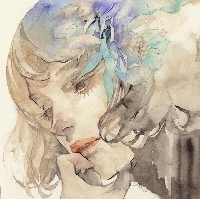 解霜雨 #顔彩 #絵墨 #水彩 