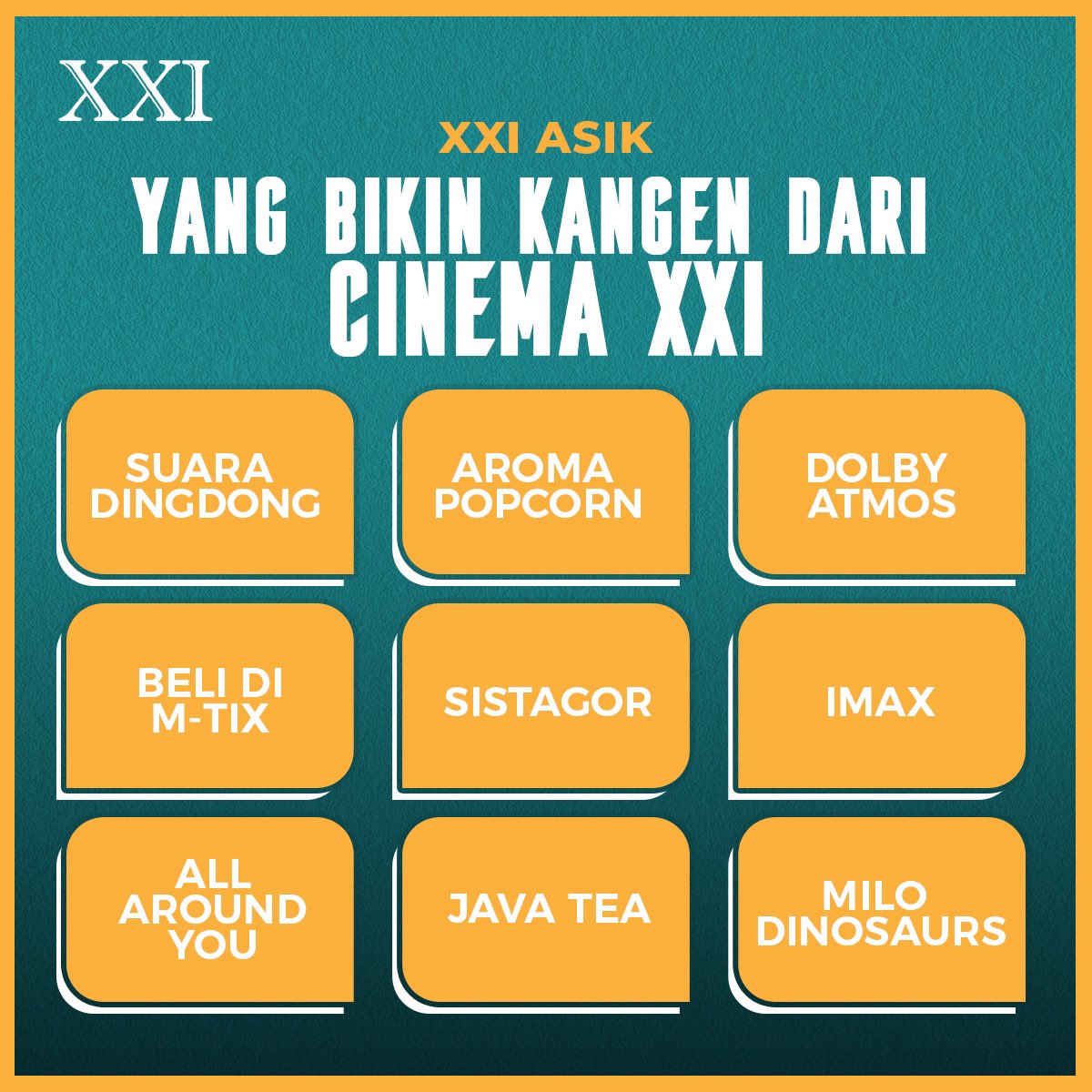 cinema21's tweet photo. Jadi, apa yang bikin kalian kangen? Kuy reply 👇

#RinduNontondiXXI https://t.co/9crtaRvToN