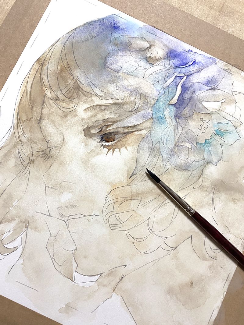 解霜雨 #顔彩 #絵墨 #水彩