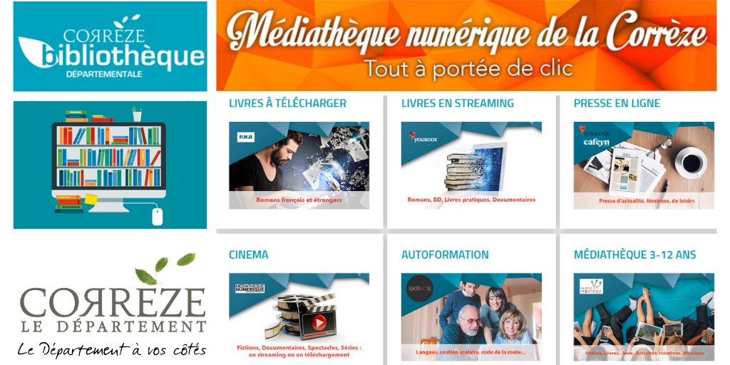 Departement19's tweet photo. Et si cet après-midi vous faisiez une petite pause lecture !
La Bibliothèque de la Corrèze vous propose l'accès à une offre numérique en ligne accessible sur vos ordinateurs, tablettes, smartphones, liseuses. Il y en a pour tous les goûts et tous les âges.
https://t.co/xptsVa4twc https://t.co/t38Np5MyV4