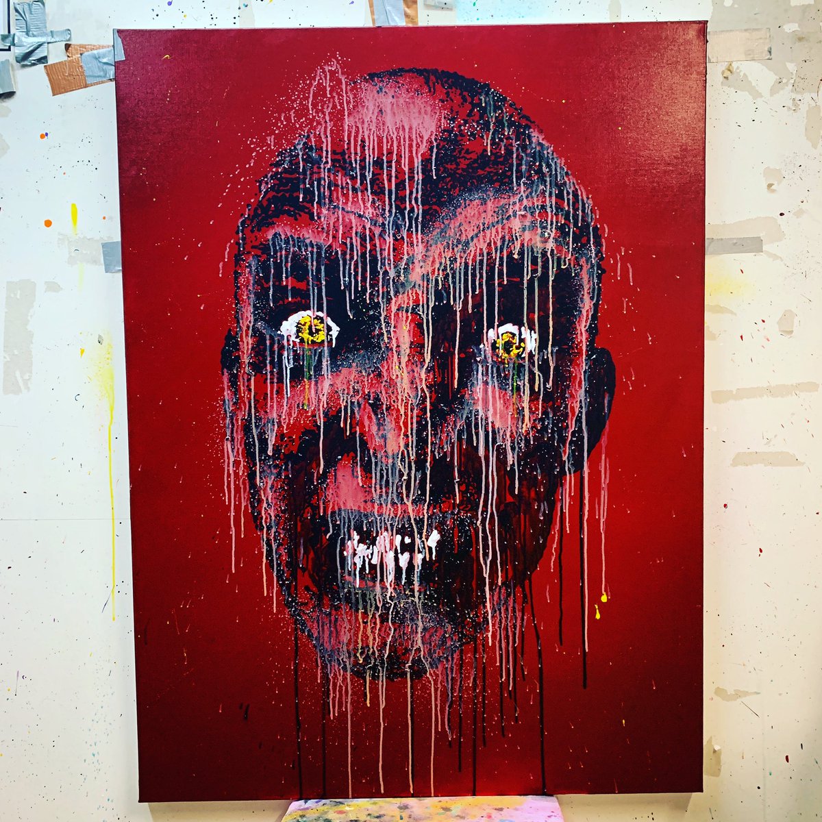 deanskinner's tweet photo. Affliction. 36x48 acrylic on canvas. @dechantart #affliction #enemy #liar #asshole #voiceinmyhead #newart #originalart #acrylicpainting #clevelandart #clevelandartist #wvartist #warriorauthor #warriorartist https://t.co/TVtj8M7kdb