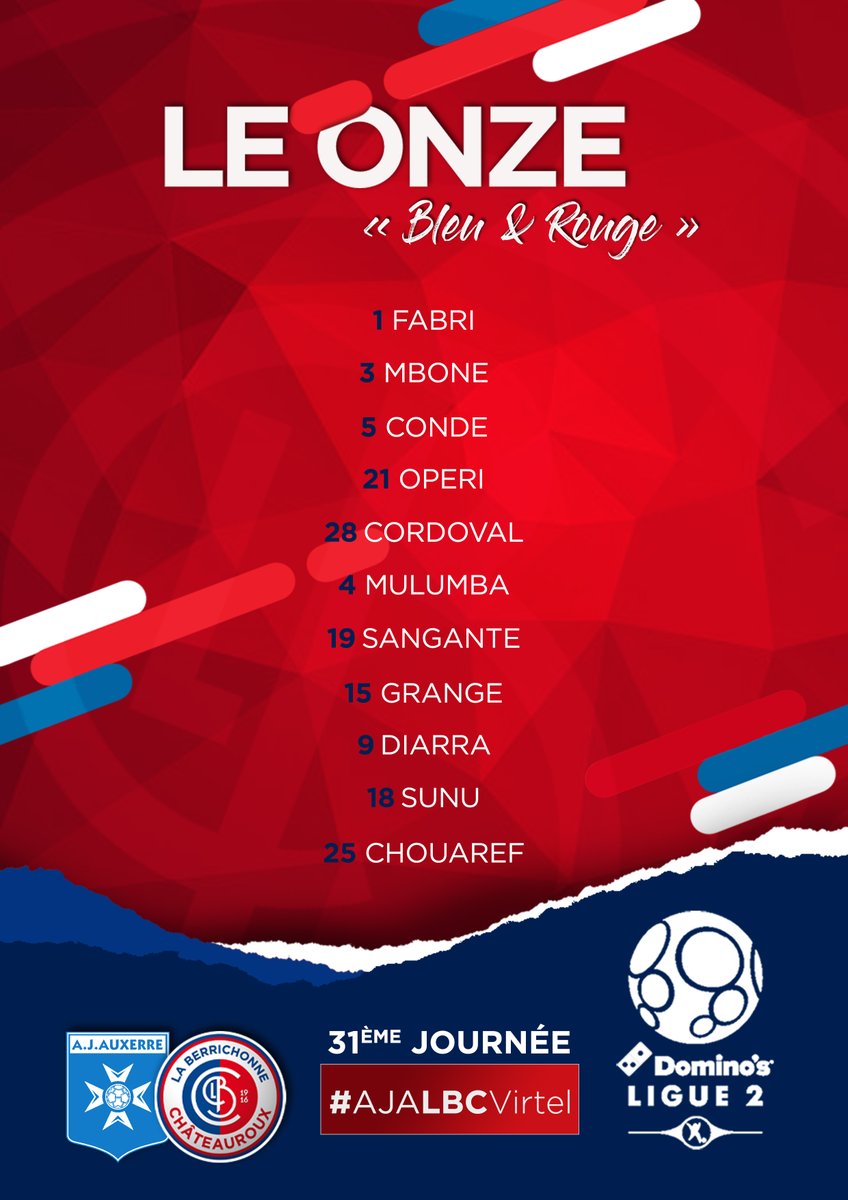 LaBerrichonne's tweet photo. 𝙇𝙚 𝙊𝙣𝙯𝙚 𝙙𝙚 𝙙𝙚́𝙥𝙖𝙧𝙩 de Rémi Mulumba 🆚️ l'@AJA ! 💥👊🏼

#AJALBCVirtuel 📲

🔵🔴 #AllezLaBerri
#LEBIHANvsMULUMBA https://t.co/pZrSRLjwKW