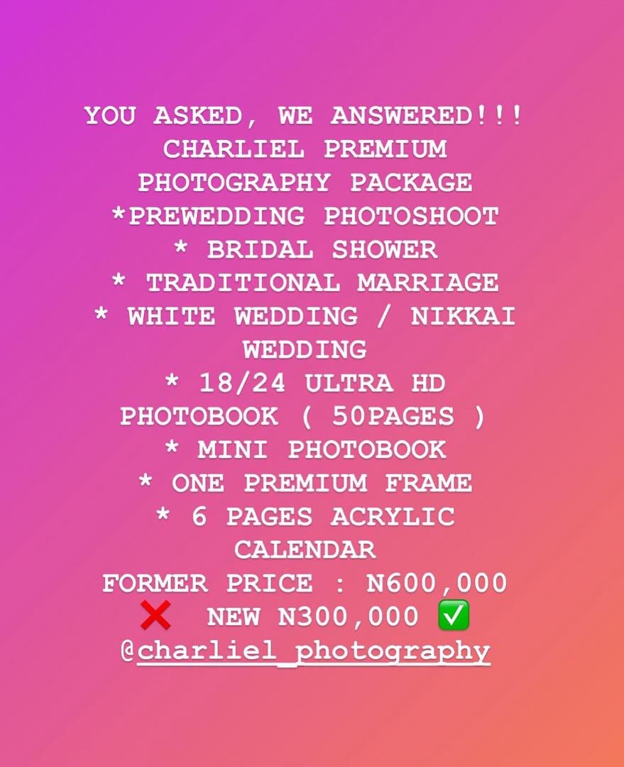 charlielPhoto's tweet photo. Wedding photography promo!!!
#wedding #weddingphotographer #abujawedding #abujaweddingphotographer https://t.co/NKC9ke2mSZ