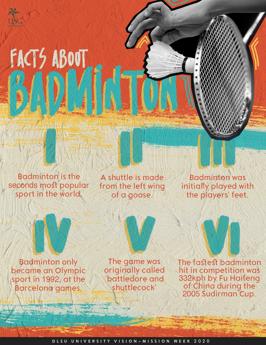 DLSUUnivWeek's tweet photo. Get to know some facts about badminton 🏸

Register to the highly-anticipated University League 2020 and get a chance to win the cash prize!

Use this link to join: https://t.co/drRiCPREKH

For individual registration, sign up here: https://t.co/szCv4Pmq3n https://t.co/cZCYHZNlDg