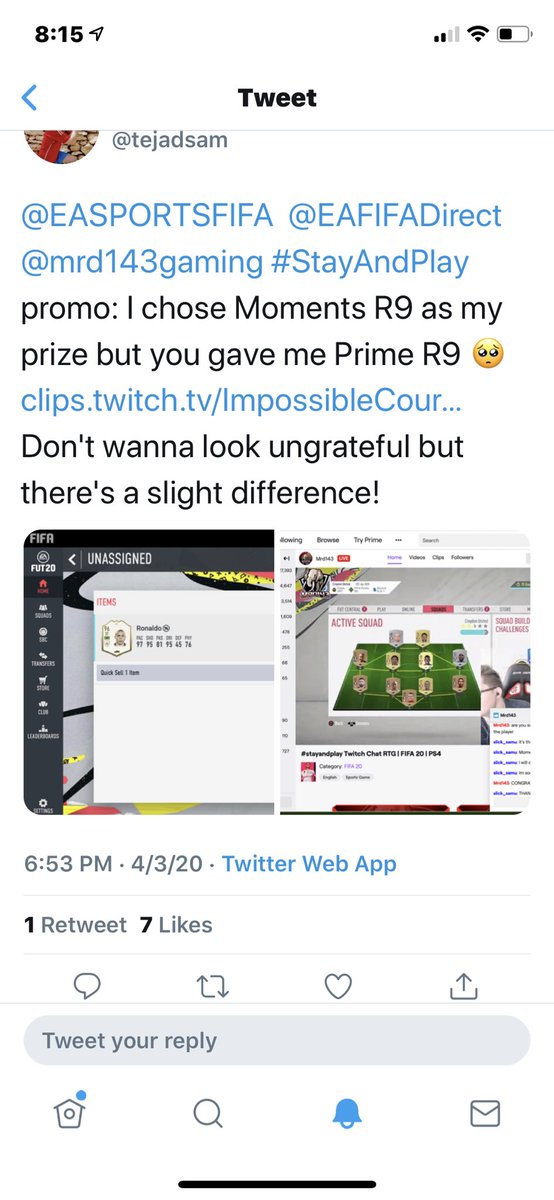 FIFA Mistake #118: EA were nice enough to drop into random streams and reward a few people with an item of their choice. However, players didn’t receive the exact item they asked for. They requested Prime Moments cards, and received regular prime versions.  #FIFA20