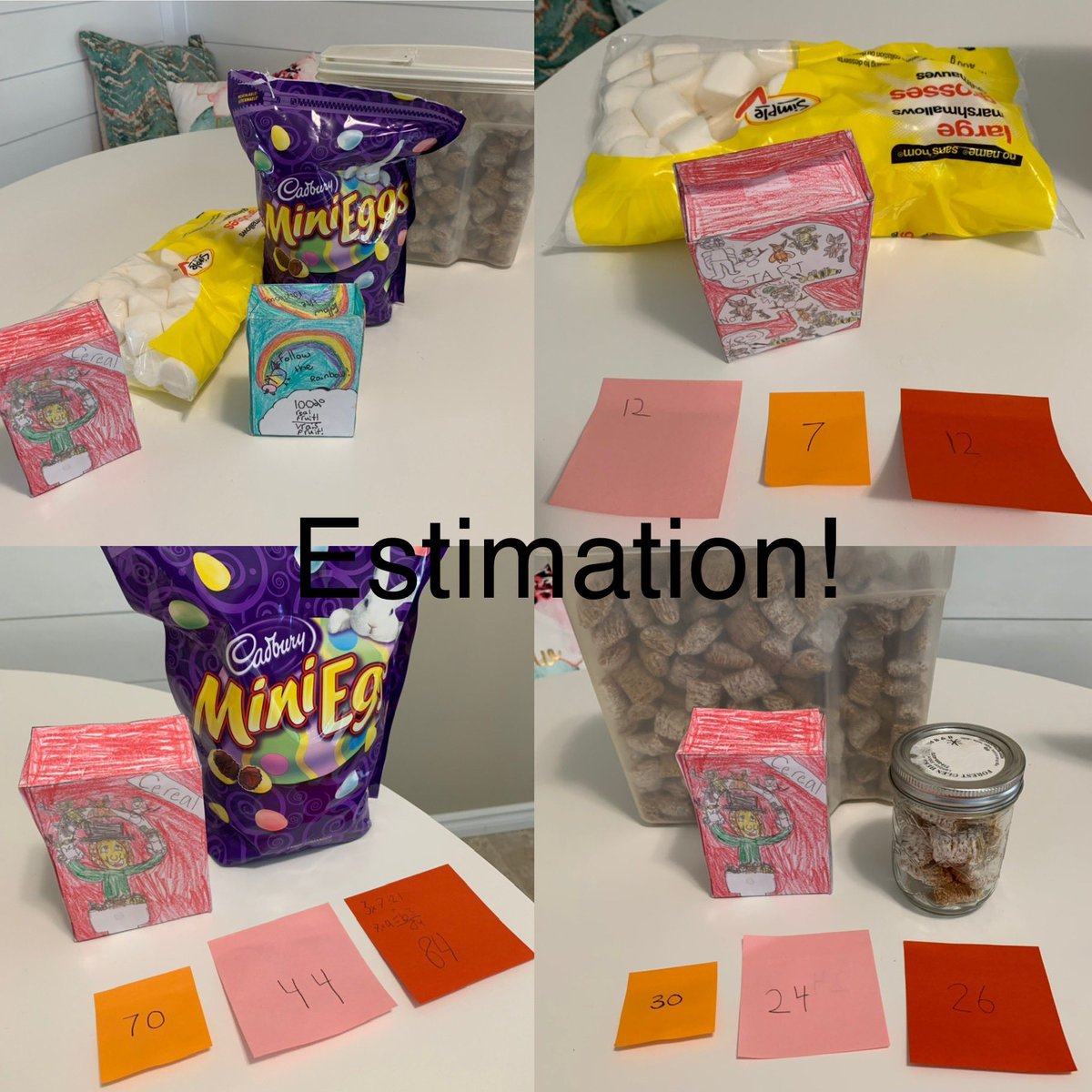 ArtOfMathEd's tweet photo. Use items from your home to estimate how many will fit inside your cereal box creation! Visit https://t.co/hxrHwmzADY for a box template under K-Gr 3 What Do You See? Activity 5. #math #art #LearnAtHome #ArtofMathEd #ArtofMathEdSee https://t.co/y36CMN9iz4