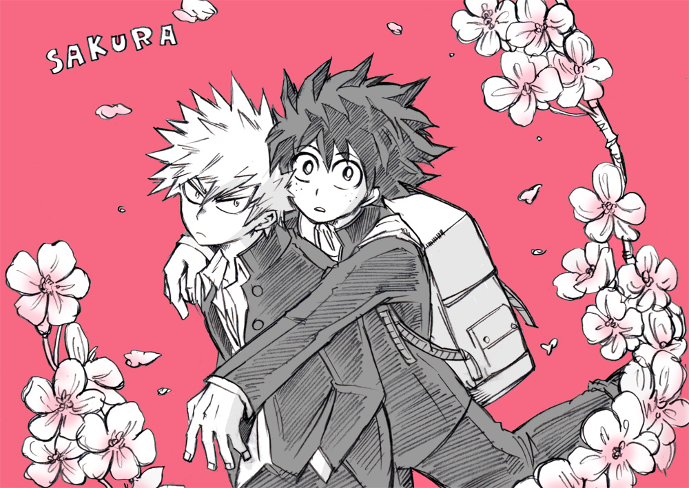 爆豪勝己 ,緑谷出久 「春の花と幼馴染(幼少・折寺・UA・大人) 」|シトリのイラスト