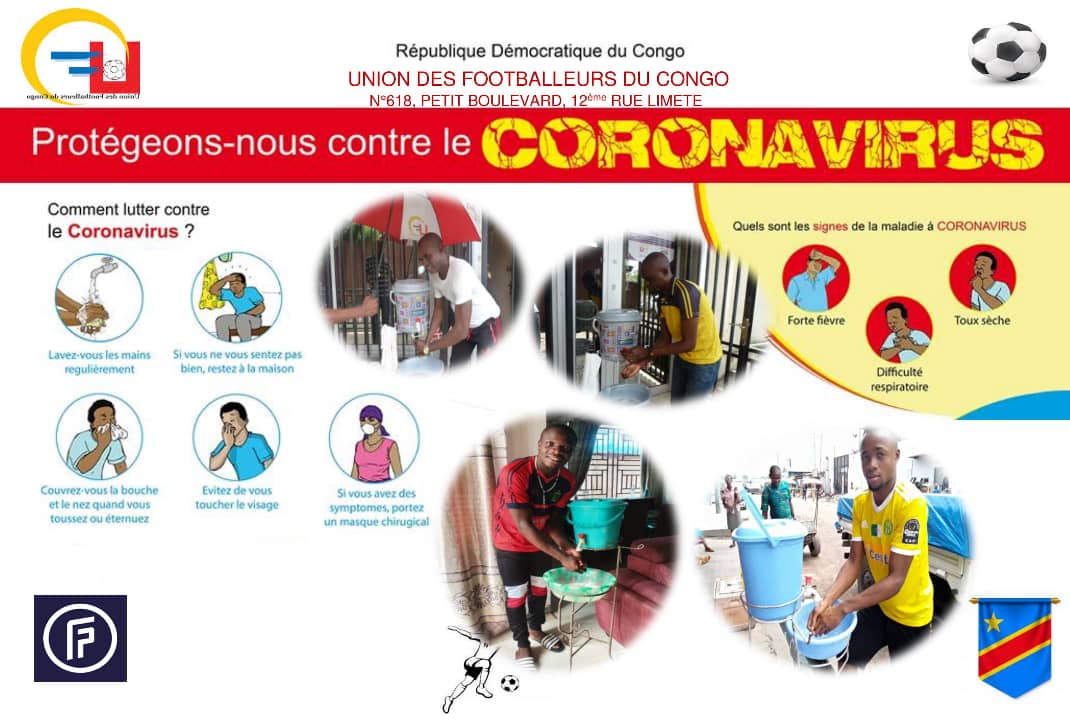 UFCongo's tweet photo. COVID19 :  les footballeurs et leur Union ne cessent de sensibiliser. @UFCongo. Avec @fecofa_kinshasa, @EVENTSRDCCOM, @laguinetweete, @Chris_Oualembo, @Jean1981Paul, @JolgaLuvundisa, @FUB_BW, @Herita23 https://t.co/YLGKUVeBTf