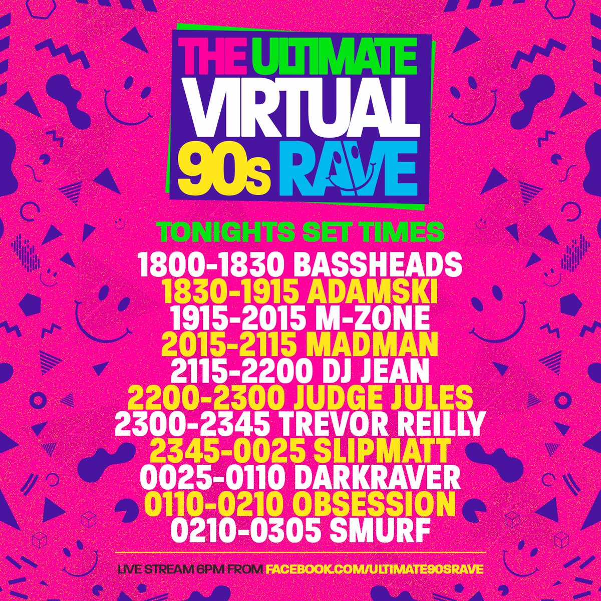 Join The Ultimate Virtual 90s Rave tonight from 18:00 till very late... Rave &amp; Hardcore all the way, catch me on Facebook video stream from 23:45-00:25 🎧

facebook.com/ultimate90srave

Ain't nothin' gonna stop us from ravin' 😎🤩💥

#Ultimate90sRave