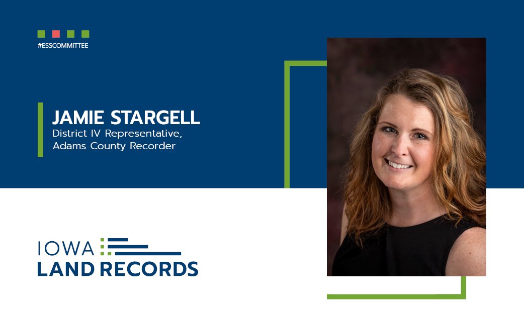 IowaLandRecords's tweet photo. Sending a #shoutout this Saturday to #ESSCommittee member Jamie Stargell. The ESS Committee establishes policy, oversees financial management and ensures the success of the Electronic Services System and Iowa Land Records on behalf of ICRA. #ESS #Governance #ShoutoutSaturday https://t.co/2VPpifHaYg