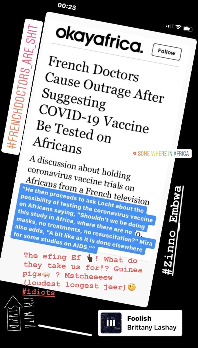 DS_Dubois's tweet photo. One can never educate #Ignorant idiots enough. Africans are not guinea pigs you foolish bigoted #racist #Frenchdoctors.

Africa has the least cases of #COVID19 in the world. So you want to infect #Africans with antibodies of a virus they don’t have?🖕🏿🖕🏿🖕🏿

https://t.co/GnB1LsyRhD https://t.co/cZ3yAGCf1m