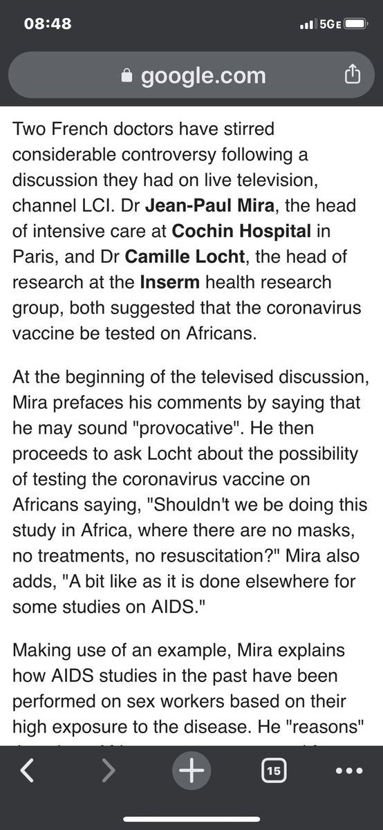 DS_Dubois's tweet photo. One can never educate #Ignorant idiots enough. Africans are not guinea pigs you foolish bigoted #racist #Frenchdoctors.

Africa has the least cases of #COVID19 in the world. So you want to infect #Africans with antibodies of a virus they don’t have?🖕🏿🖕🏿🖕🏿

https://t.co/GnB1LsyRhD https://t.co/cZ3yAGCf1m