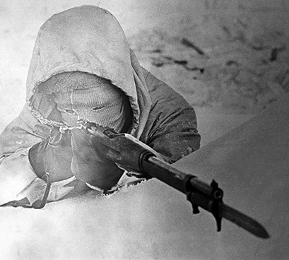 During the days that follow, Koivunen successfully flees Soviet partisan forces, is injured by a land mine, and lies for a week in a pit in the snow waiting for help to arrive.