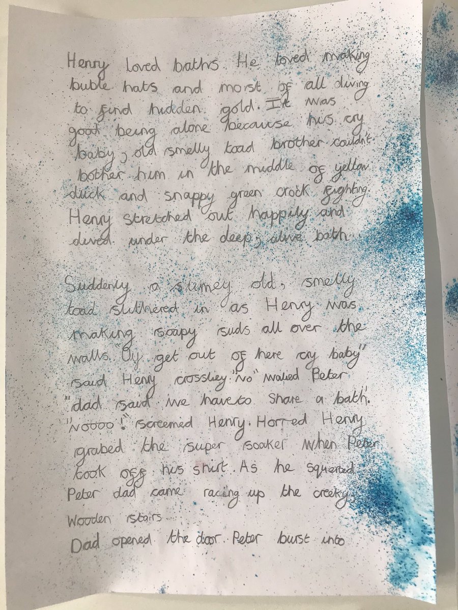 MrsKellyWood_'s tweet photo. Ava absolutely LOVES listening to your Horrid Henry stories every night at bedtime and this week decided to rewrite part of the bath time chapter. @simon_francesca #aged7 #homeschooling #wk2progress https://t.co/KI93eisY4c