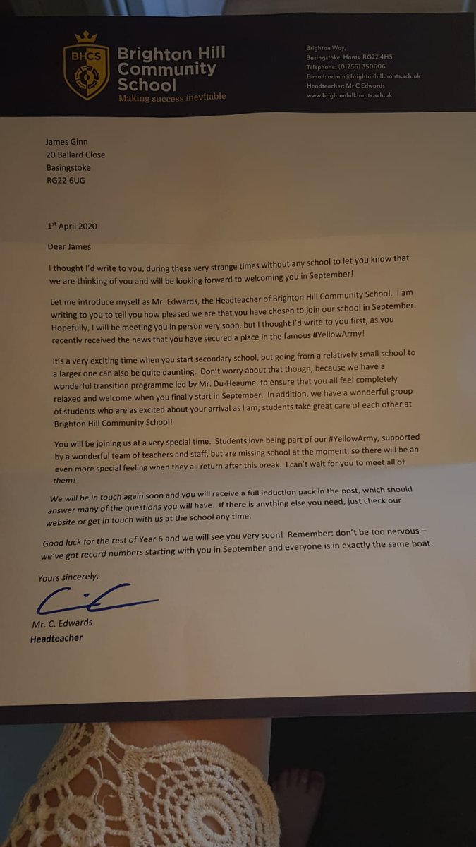 Such a kind thought Mr Edwards at BHCS your new students will feel like James so special