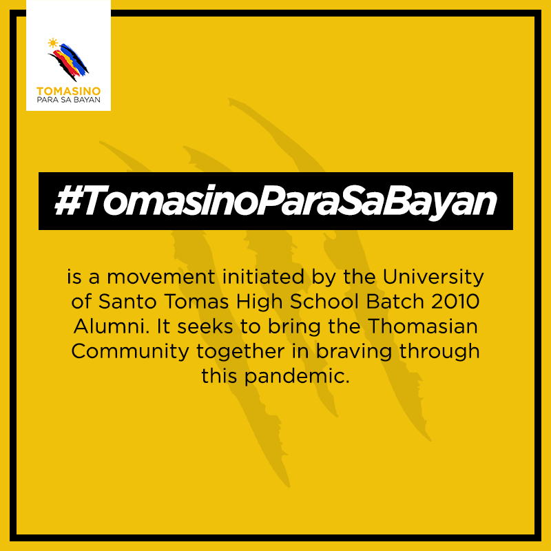 TomasinoPSB's tweet photo. #TomasinoParaSaBayan aims to raise funds to procure PPEs for our frontliners in underserved hospitals in the Metro and to give out relief goods for poverty stricken communities in partnership with 2KK (Tulong sa Kapwa Kapatid Foundation).

Know how you can do your part here: https://t.co/VZvuPJNd4L