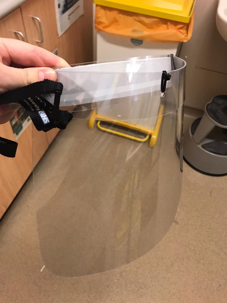 MWakey16's tweet photo. My wife came home from her shift yesterday worried about the lack of visors, being asked to swob potential covid patients without the recommended PPE. Today she has been given one of the visors Mr Brewin and his gang made. Thank you 🙏 . #heros @CCGSPEDEPT @CCGrammarSchool https://t.co/x7HZSjvIlX