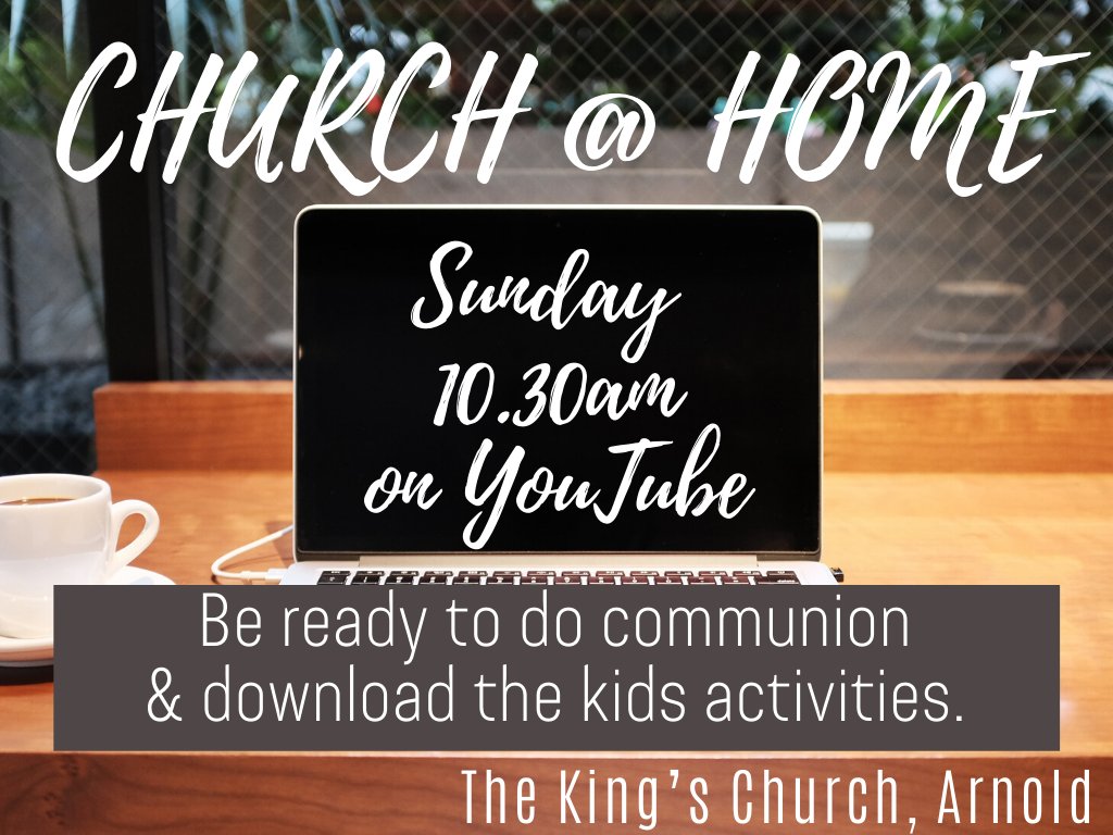 tkcArnold's tweet photo. This Sunday we are meeting again via YouTube, 10-30am
https://t.co/UqkP9R7k4P

As part of the service we’ll be taking communion so have some bread and wine ready. 
There’s also a kid’s activity to download for during the short talk. (See email or our Facebook group). https://t.co/gNrhaqyYfM
