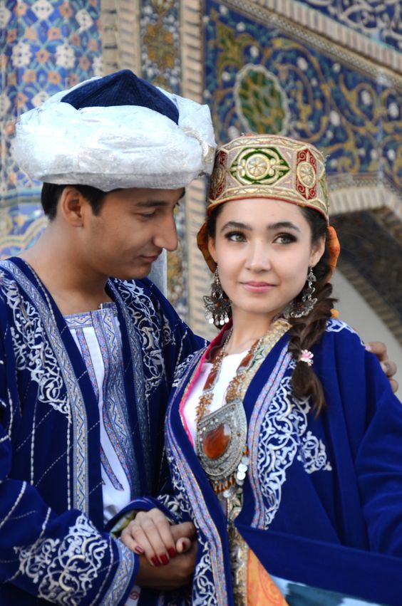 People of Bukhara: A young couple in traditional attire.Unknown artist.