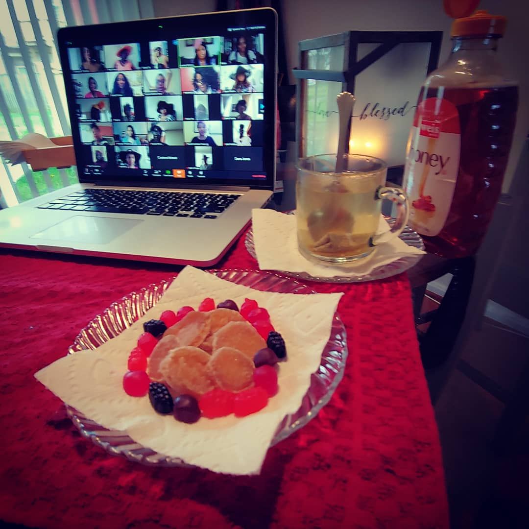 Feeling fancy and full of spring for today's Virtual Saturday Afternoon Tea-- the latest installment of the  #GirlPowerHappyHour. I can't thank these ladies enough for this much needed escape from the  #Coronavirus  #COVID crisis world. We got a positive word from  @ErickaMPittman