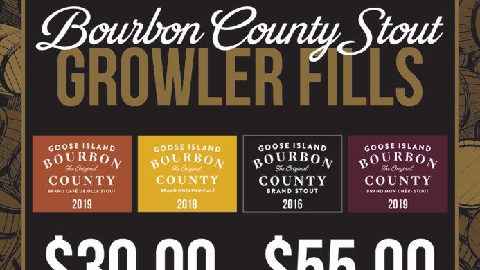 Bourbon county stout available for Growler Filling noon to 6 pm daily
