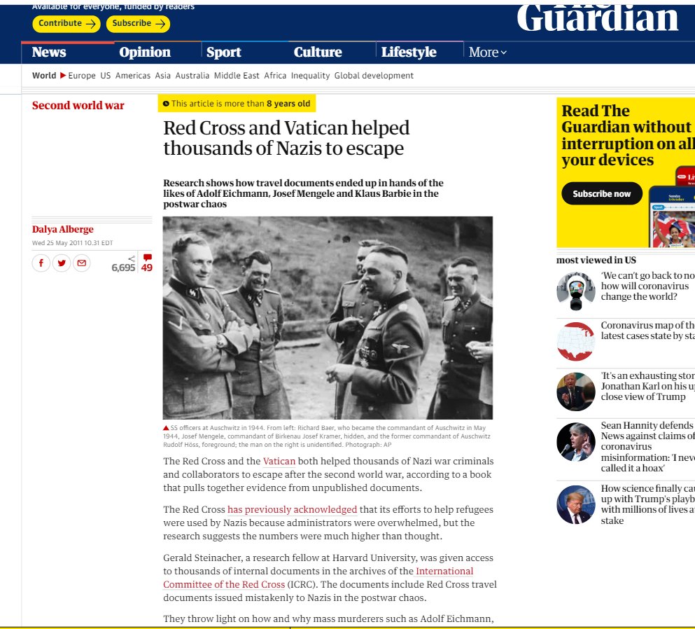 I know this could just be coincidence, but it's interesting none the less. There are a lot of things that have been kept secret from us over the years https://www.theguardian.com/world/2011/may/25/nazis-escaped-on-red-cross-documents