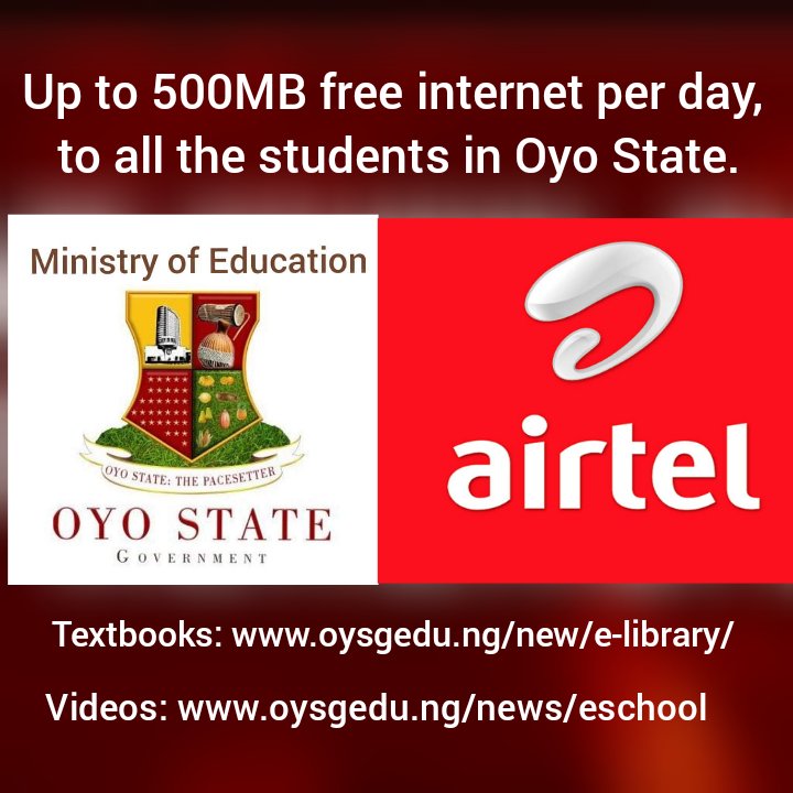  http://www.oysgedu.ng . According to the Commissioner, each student will have free internet up to 500MB per day courtesy of Airtel Nigeria throughout the period of the lockdown. The Commissioner advised the students to make good use of this gesture.